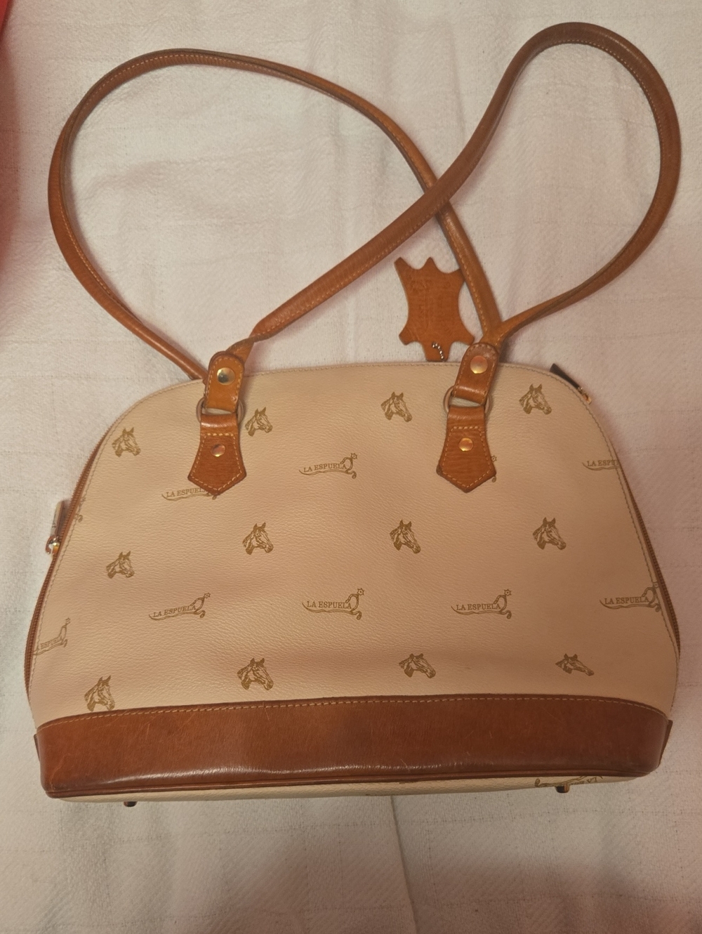 Tan & Cream Logo-Print Shoulder Bag